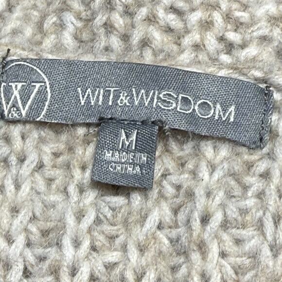 Wit & Wisdom Ribbed Cardigan Cardigan Sweater Sz M Marled Cropped w Pockets $98 - Picture 8 of 9